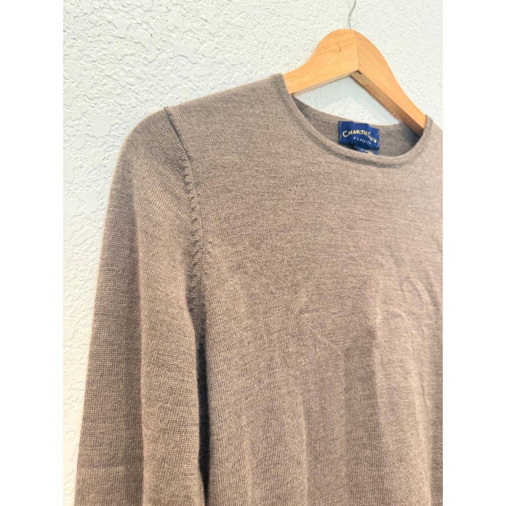 Brown‎ Merino Extrafine Wool Crew Neck Sweater S Luxury Minimalist Fisherman - Picture 3 of 8